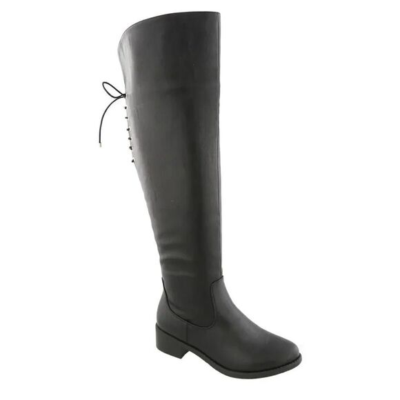 Top Moda Black Jones Over-the-Knee Boot‎ with Lace Up Back Size 6 - Picture 1 of 11